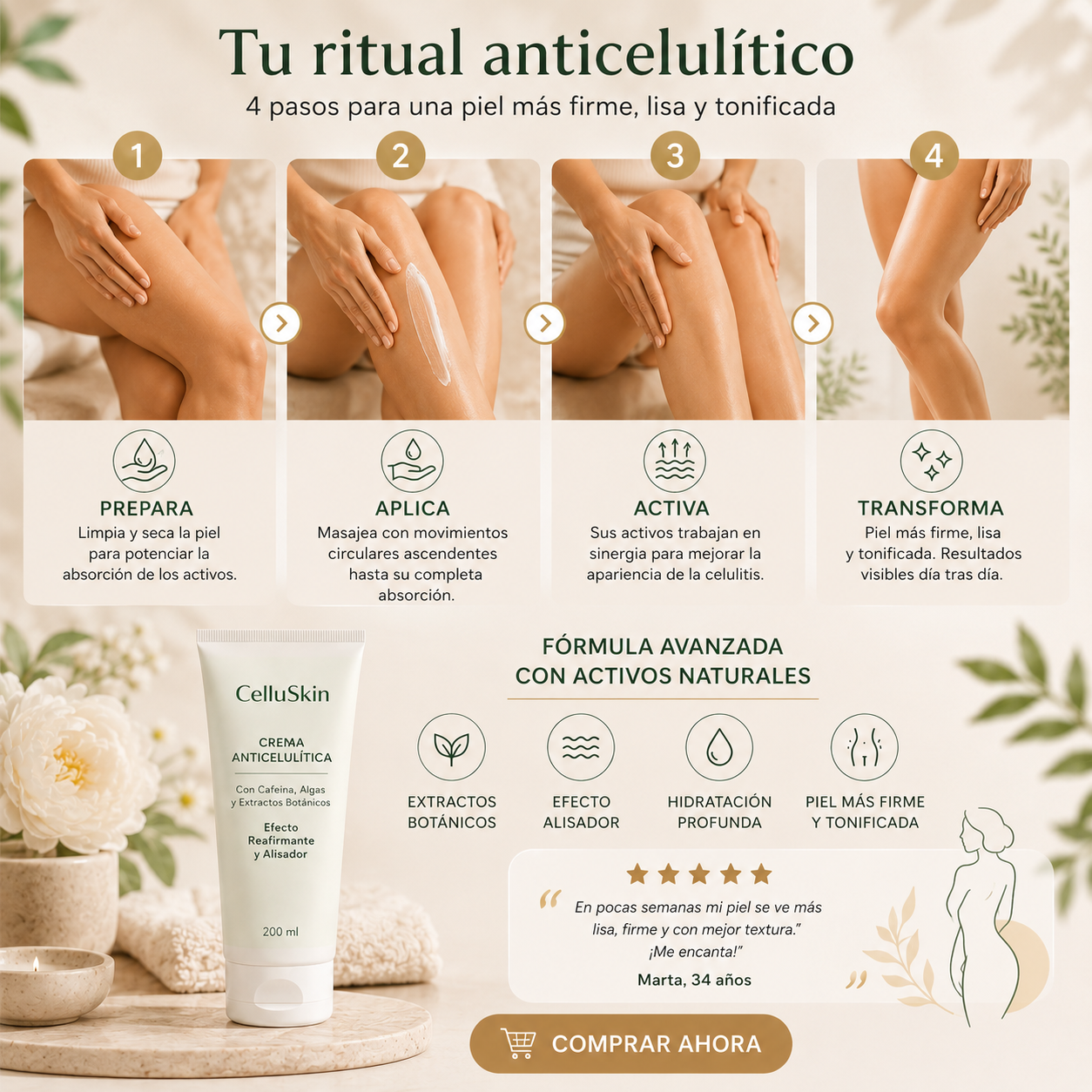 Crema anticelulitica con 14 plantas medicinales