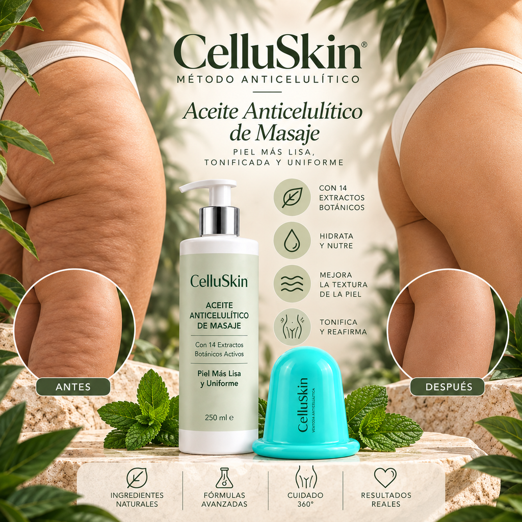 Aceite anticelulitico de masaje + ventosa